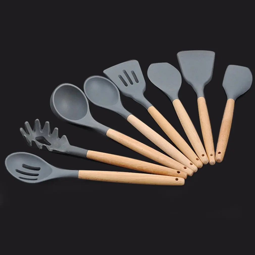 1 шт., кухонная ложка с антипригарным покрытием, кухонная посуда, посуда, силиконовая деревянная ручка, кухонный набор для приготовления пищи