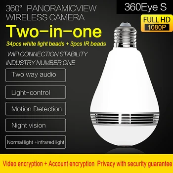 

Fashion Panoramic Bulb 360° Smart WiFi 1080P HD Camera Infrared Night Vision Two-way Communication Support 128GB TF Card Tools