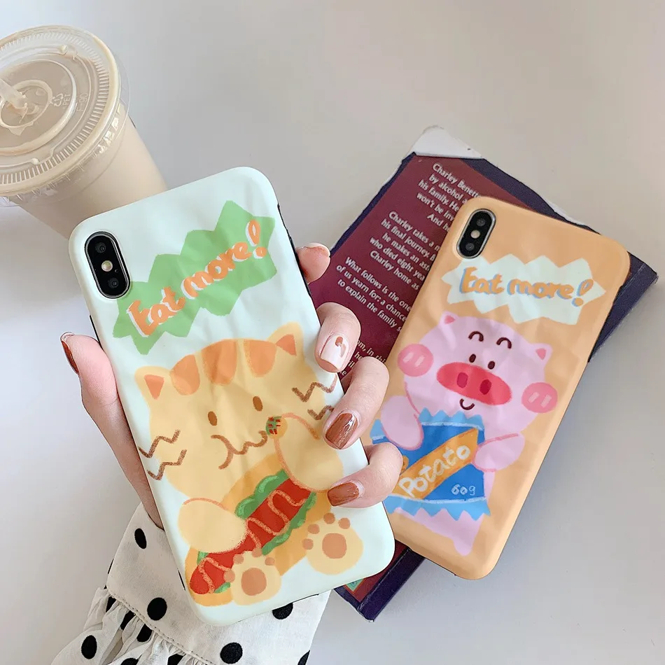 

For iPhone 7 Plus XR X XS Max Case Cute Cartoon Wrinkled Catering Cat Phone Case For iPhone 8 Plus 6 6s Soft Silicone TPU Cover