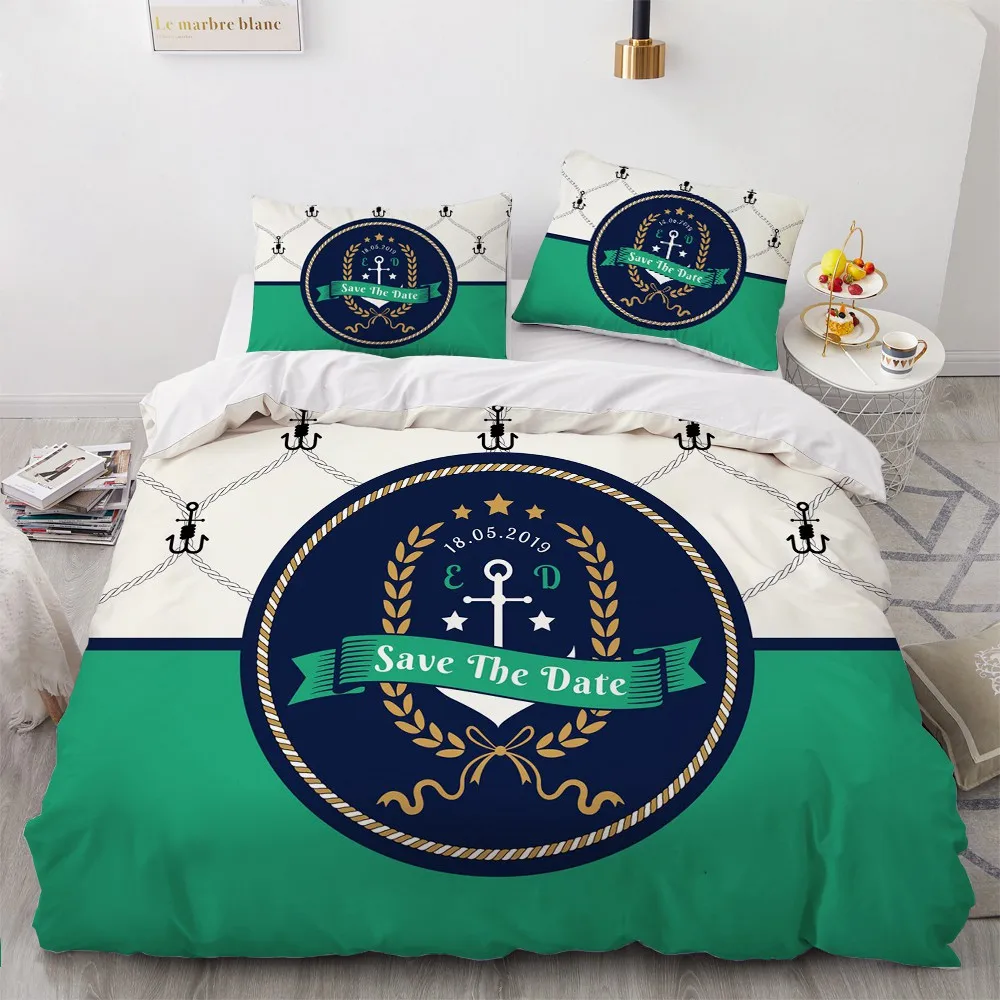 

3D Bedding Sets Duvet Cover Set Comforter Case Quilt Covers King Queen Double Twin Size Sailing Pattern Green White Home Textile