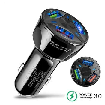 

3Ports USB Car Charger Adapter LED Display QC 3.0 Fast Charging For IOS Android