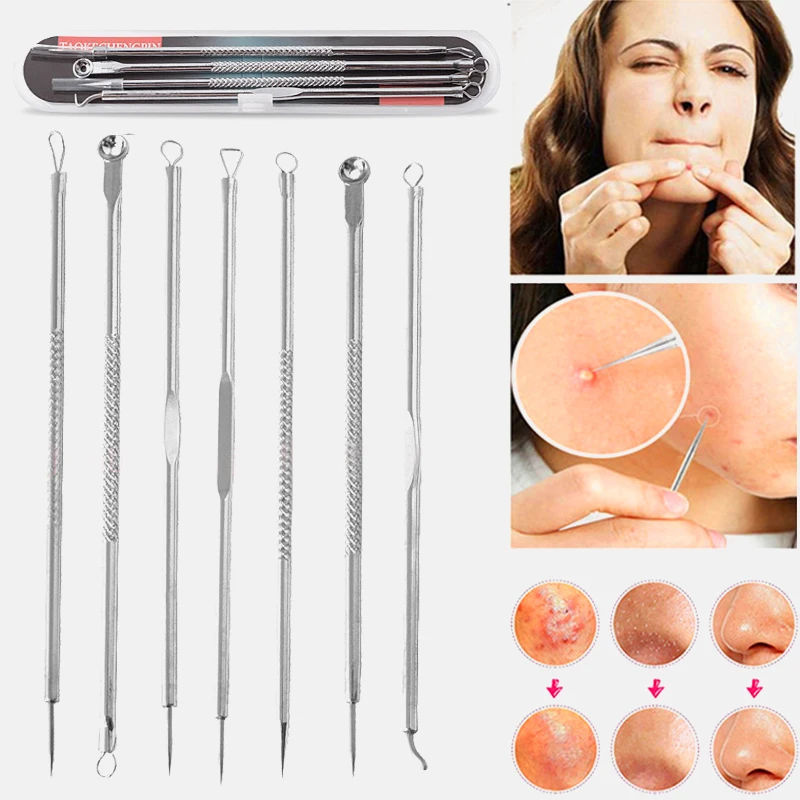 

4 5 7 Pcs Stainless Steel Blackhead Remover Tool Whitehead Pimple Spot Comedone Acne Extractor Remover Popper Face Tool Kit