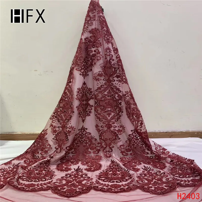 HFX 2019 Высокое качество Французский тюль бисером африканская кружевная ткань