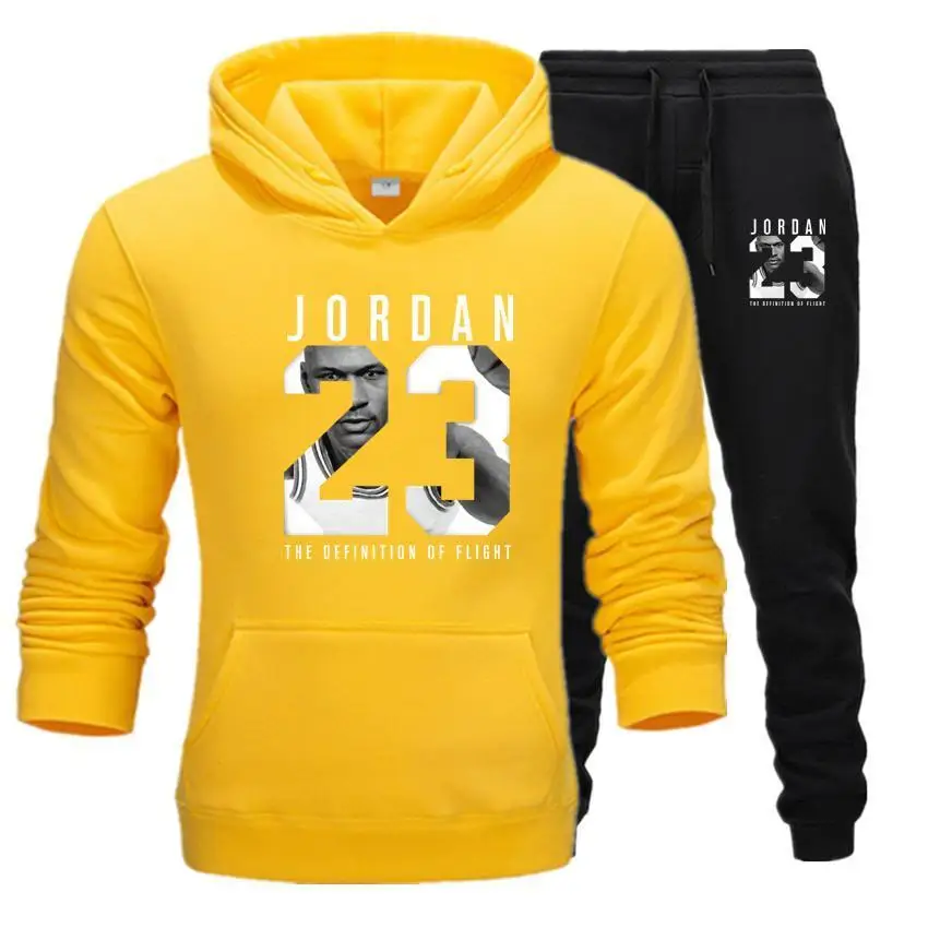 Горячее предложение, брендовый спортивный костюм, модный JORDAN 23, мужская спортивная одежда, комплект из двух предметов, хлопковая флисовая Толстая Толстовка с капюшоном+ штаны, спортивный мужской костюм