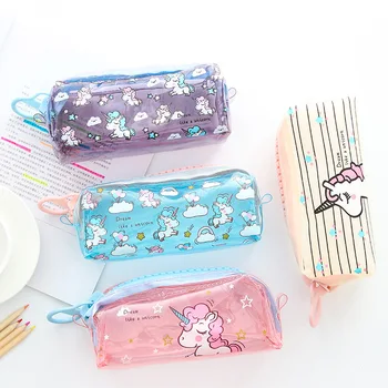

Large Unicorn Pencil Bags Kawaii Transparent Pencil Cases Big Pen Case Pencil Box For Kids Korean Stationery School Supplies