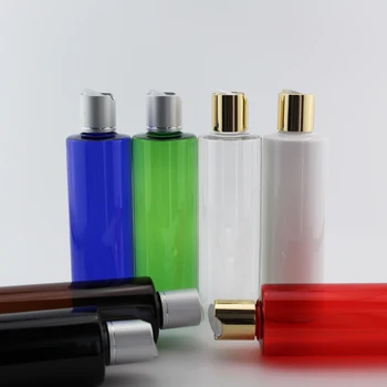 comprar Disco De Alumínio De Prata E De Ouro Tampa De Garrafas De Plástico 250ml Capacidade Frasco Cosmético Cabelo Shampoo Condicionador Loção Embalagens PET