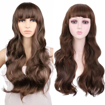 

Wavy Women Wig High Temperature Fiber Synthetic Wigs Long light brownHair Cosplay Wigs for Women with Bangs