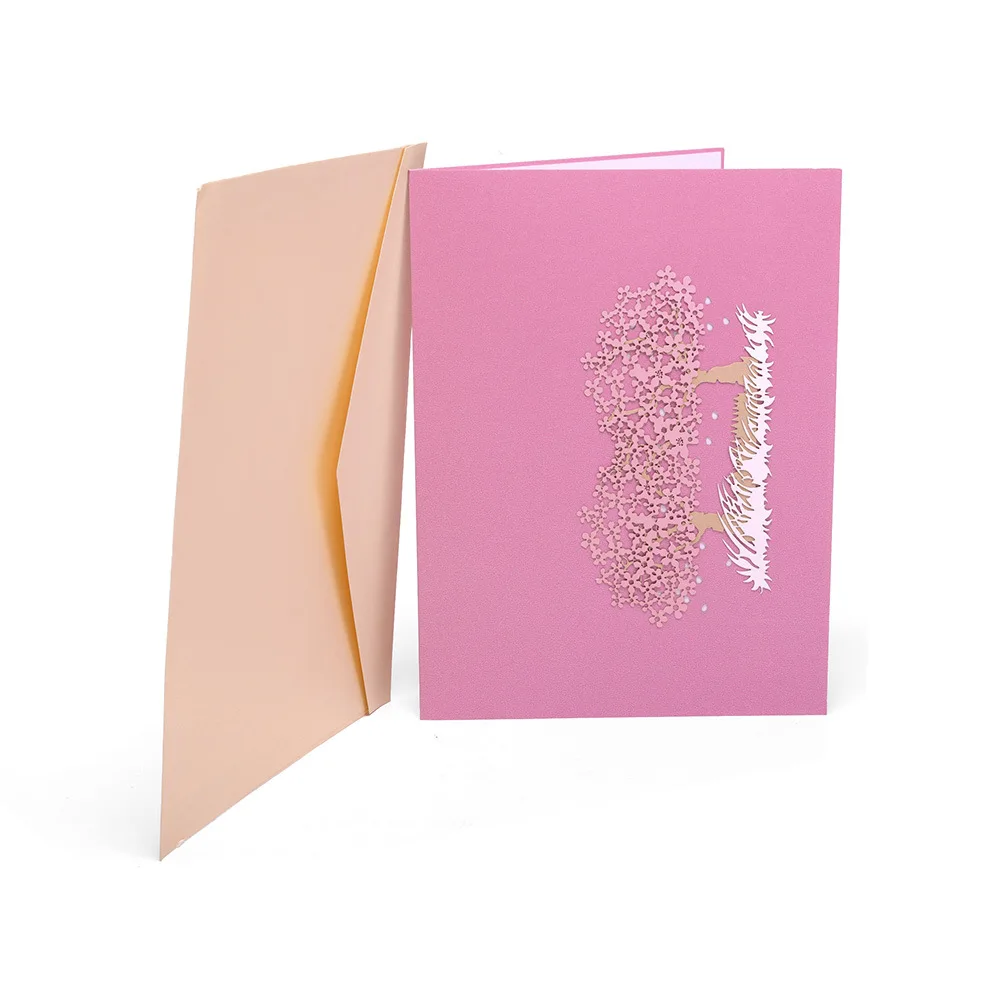  10pcs 20x15cm 3d laser cut pop up sakura tree japanese wedding invitation cards with envelopes wedd - 33058555287