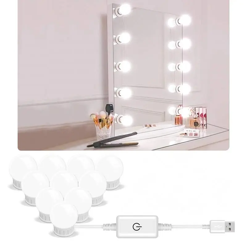 5 в светодиодный косметический зеркальный светильник, лампа, голливудский макияж, косметический светильник s USB, настенный светильник, 2/6/10/14 шт., Диммируемый туалетный столик, зеркальная лампа|Подсветка туалетного столика|   | АлиЭкспресс