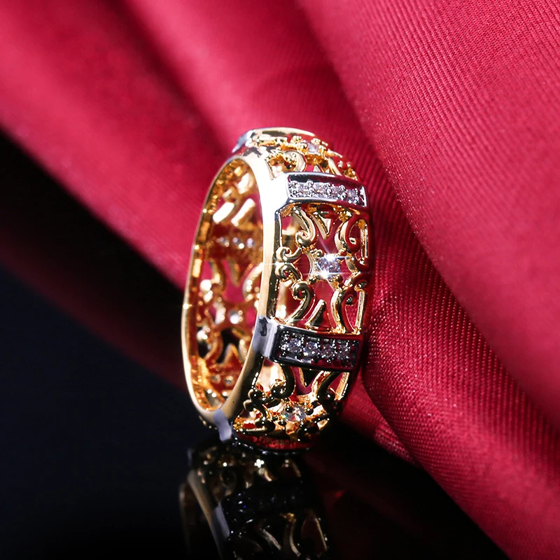 Винтажное кольцо с классическими фигурками цветов для мужчин золотого цвета в античном стиле, полые циркониевые ретро кольца на палец для женщин, ювелирные изделия O3P189