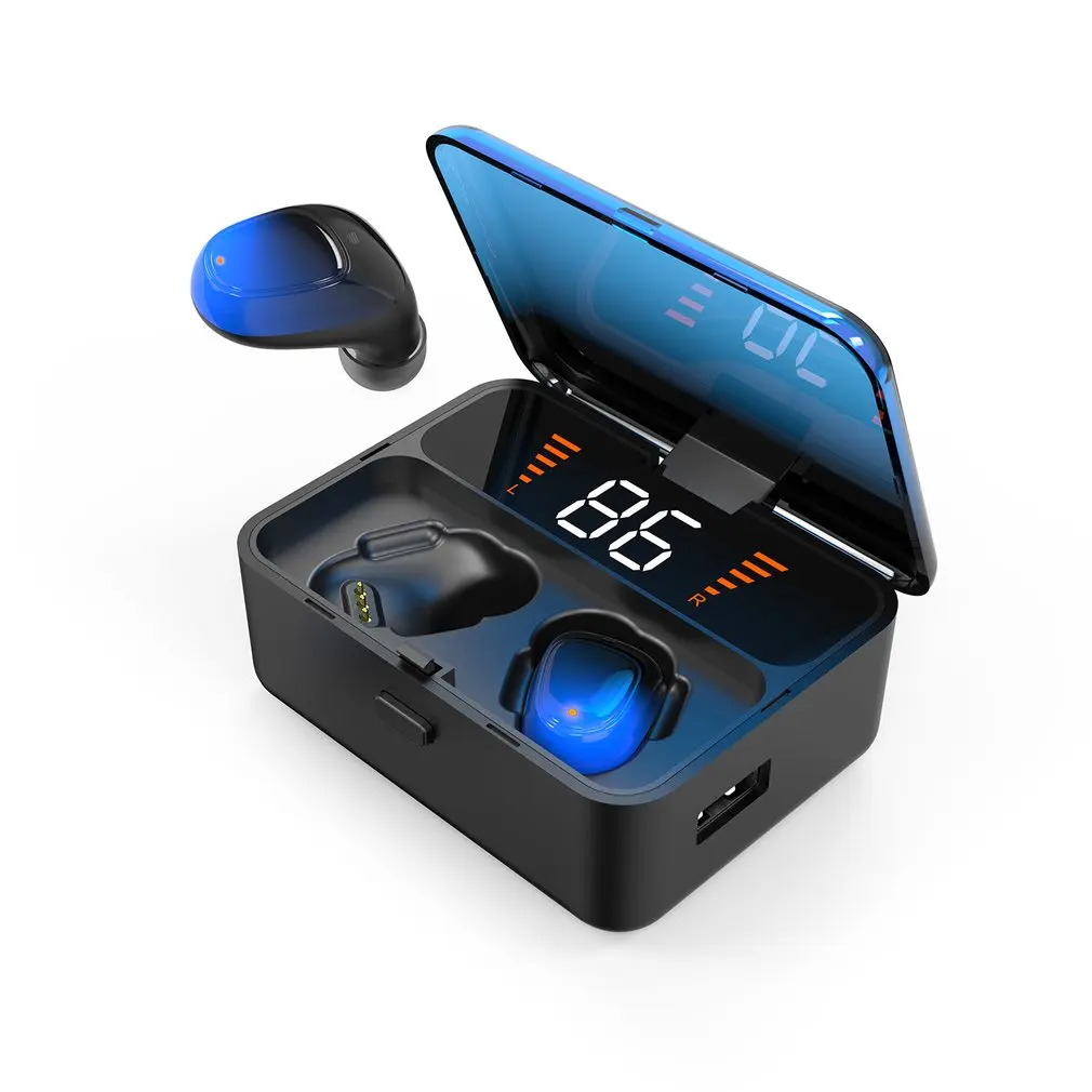 Синий Спортивная водонепроницаемая гарнитура TWS Bluetooth наушники V5.0 Touch беспроводные наушники 9D стерео громкой связи с Мощный светодиодный дисплей - Цвет: Синий