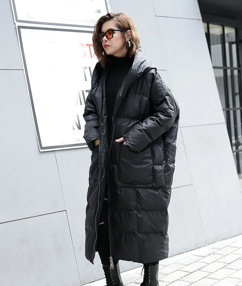 

New Winter Hooded Long Sleeve Solid Color Black Cotton-padded Warm Loose Big Size Jacket Women Parkas Fashion 45
