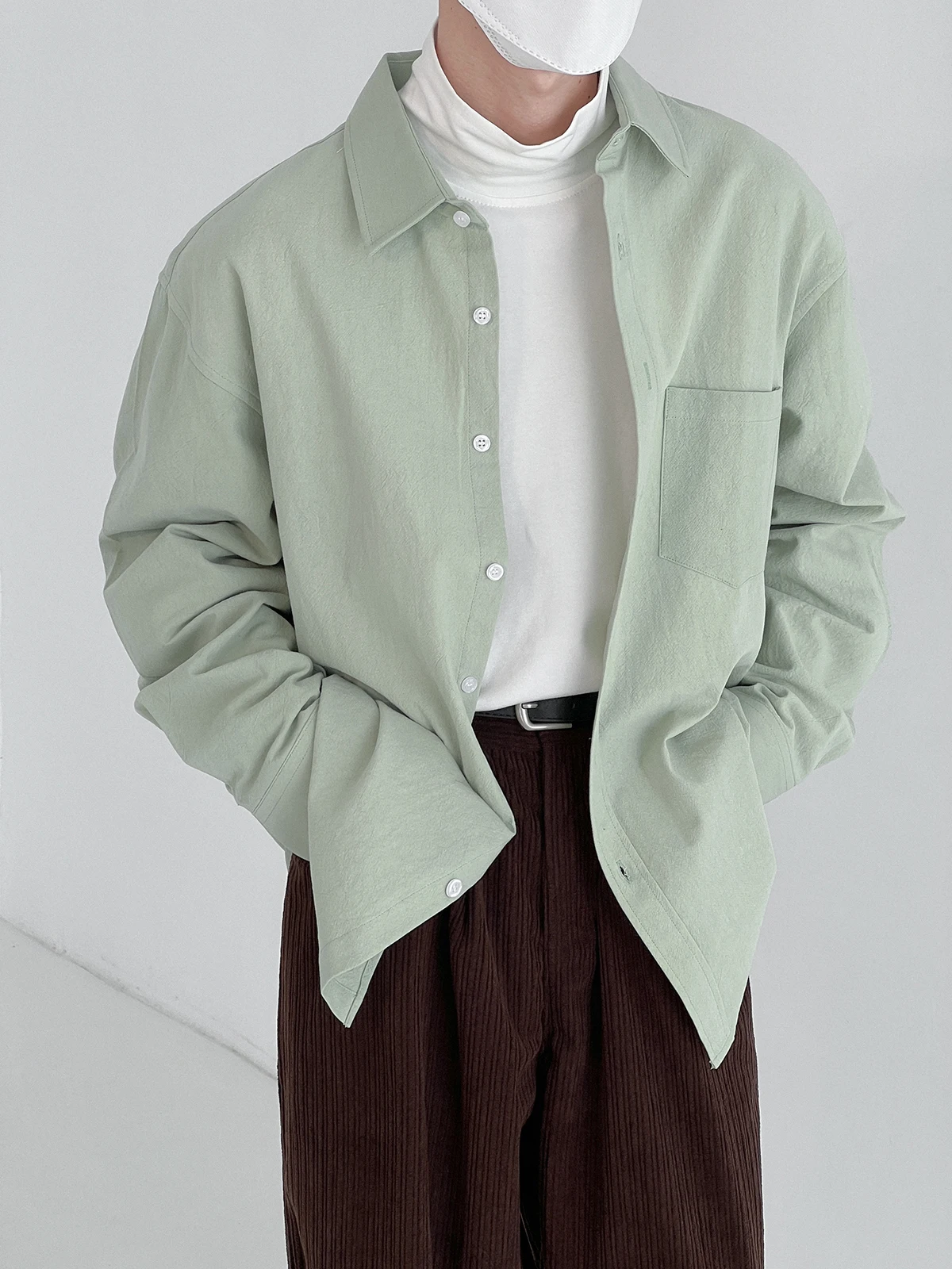 

Spring and autumn casual shirt men's long-sleeved solid color lapel shirt bf loose wild trend minimalist top