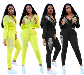 

E513 European and American women's wear autumn and winter new hot diamond leisure home sports long sleeve Pants Set