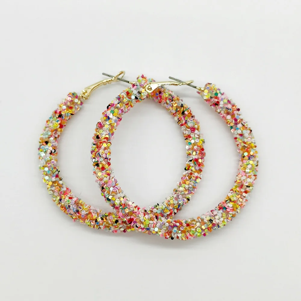 multi color Модные серьги-кольца с кристаллами, Блестящие Блестки, ювелирные изделия с геометрическим шармом, круглые блестящие стразы, Женские Ювелирные серьги-кольца - Окраска металла: multi color