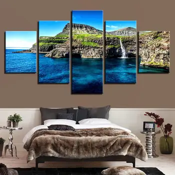 

Canvas Prints Pictures Landscape Poster Wall Art 5 Pcs Paradise Island An Island Alpine Waterfall Painting Home Decor(No Frame)