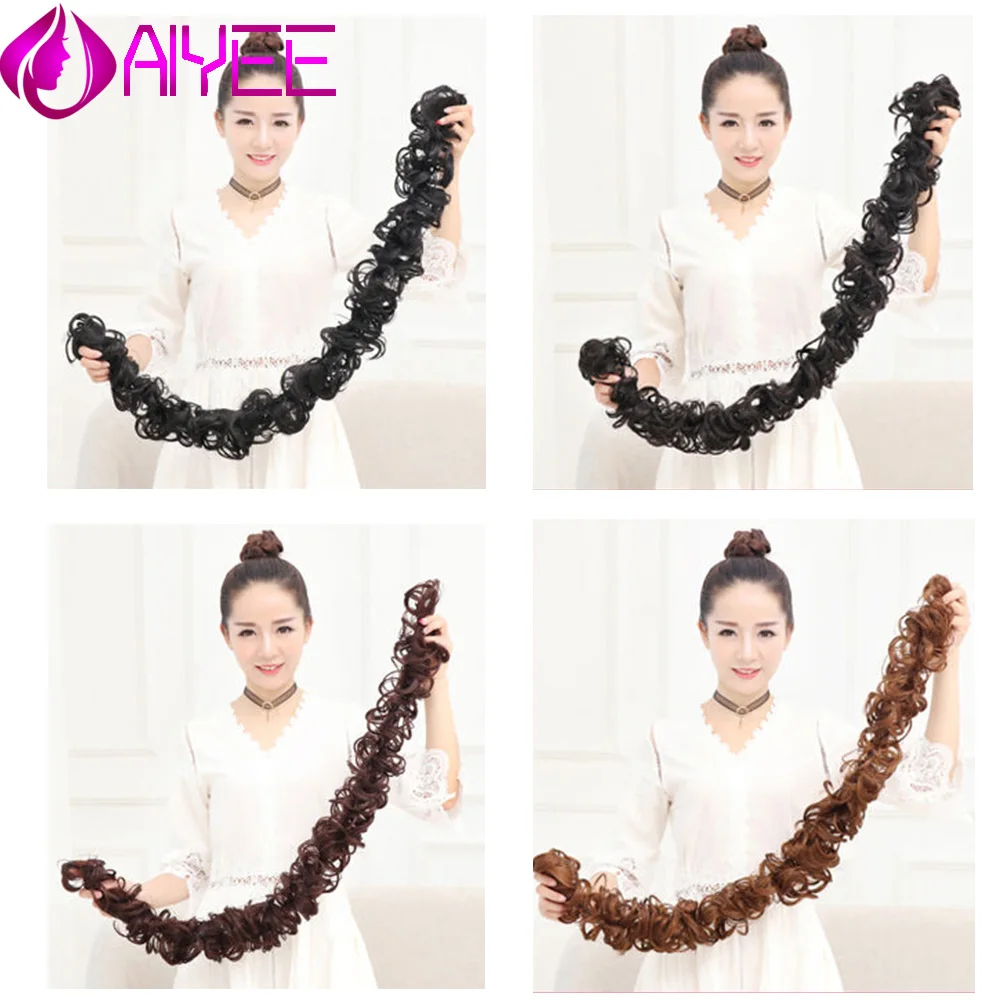 

AIYEE Hair Extensions Black Brown High Temperature Fiber Fake Hairpiece Synthetic Women Curly Bun Chignon Elastic Band