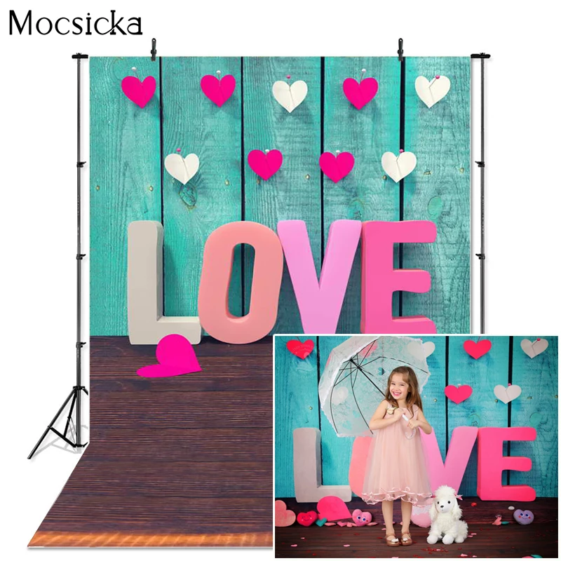 

Mocsicka Valentine's Day Photography Background Love Decoration Model Wooden Floor Romantic Art Photo Portrait Backdrop Studio