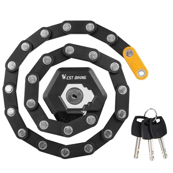 

Flexible Chain Foldable Bike Lock With 3 Keys Heavy Duty Portable Mountain Bycicle Mount Bracket Road Anti Theft Waterproof