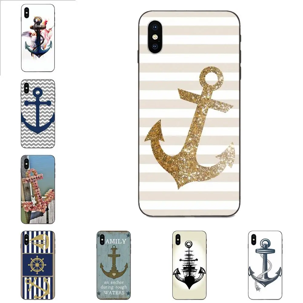 Обложка с рисунком чехол для телефона якорь блесками в золотом Apple iPhone 4 4s 5 5S SE 6 6S 7