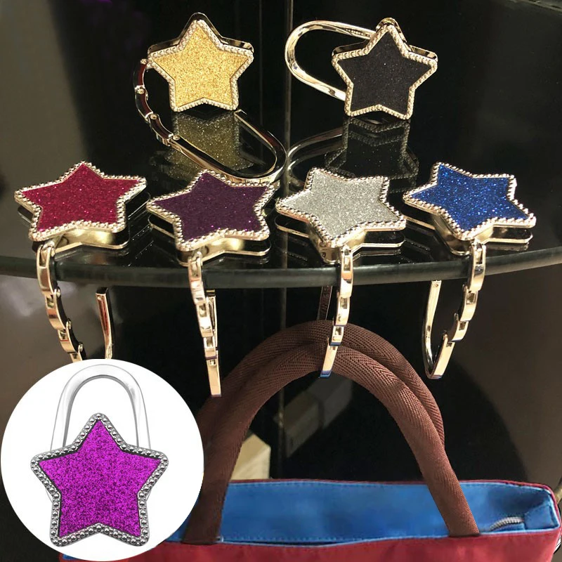 Gancho para bolso de mano en forma de estrellas, colgador para mesa de oficina, portátil, gancho de aleación decorativo, 6 colores