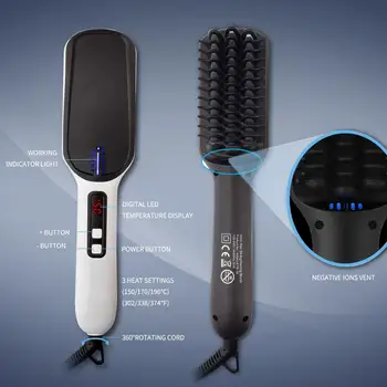 

Men Beard Straightener Beard Smoothing Brush Hair Heat Brush Comb Ceramic Ionic Electric Heating Comb Quick Styling Comb