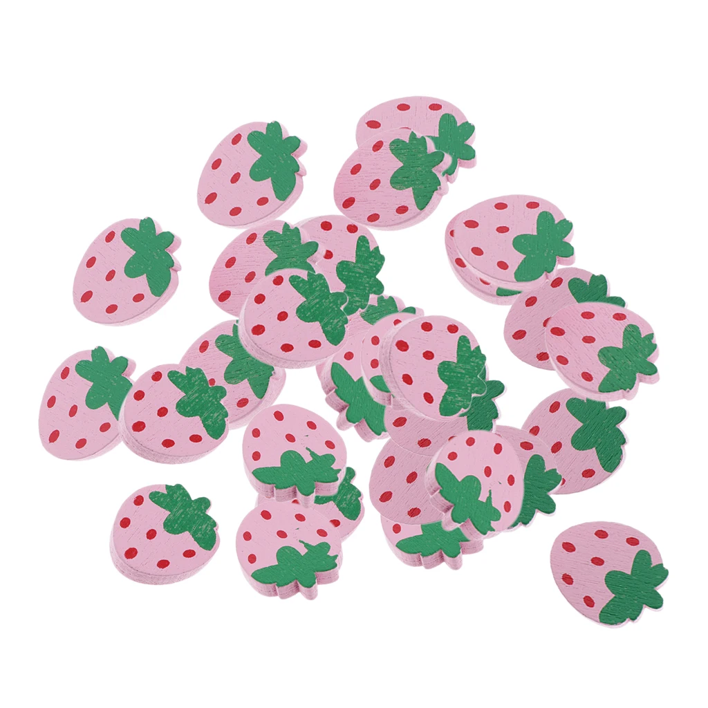 30pcs Creative Wooden Buttons, Set Basic Button for DIY Sewing, Craft Ornament, Handicrafts, Pink Strawberry