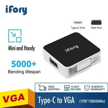 

USB C to VGA Adapter, iFory USB3.0 Type C to VGA Splitter Converter(Male to Female) Compatible for MacBook Pro/Air,Surface go