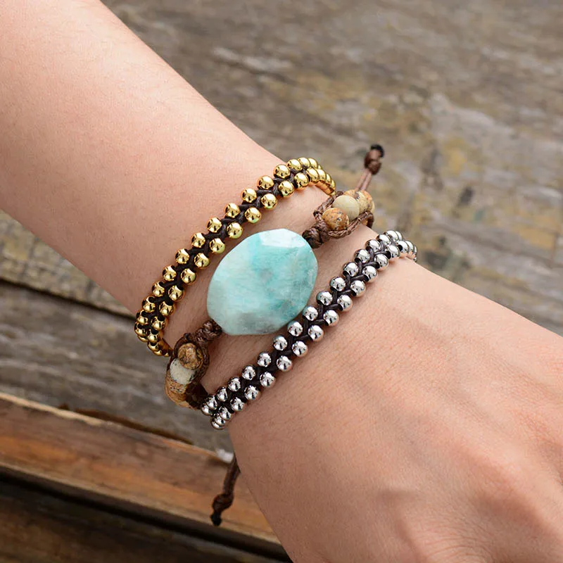 Bracelets for Women Matte Japser Amazonite Beaded Woven Wrap Bracelet Handmade Vegan Brcelets Dropshipping Jewelry