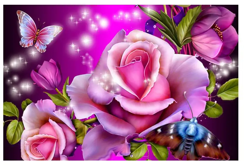 Полностью Алмазная Вышивка Бабочка роза цветы алмазная картина искусство rhinstone