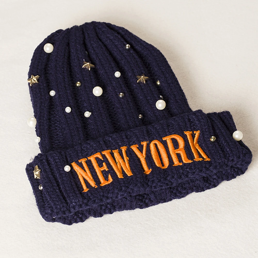 Зимняя шапка для взрослых, Повседневная шапка Skullies Beanies для женщин и мужчин, шапка с надписью и жемчужинами, одноцветная шерстяная шапка, теплая ветрозащитная верхняя одежда, аксессуары