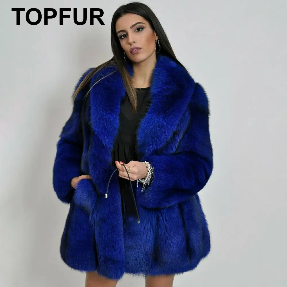 TOPFUR, модное зимнее Свободное пальто с длинными рукавами и воротником с лацканами, женская кожаная куртка, Настоящее натуральное пальто из натурального меха голубой лисы для женщин