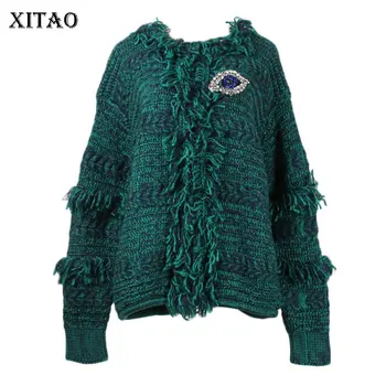 

XITAO Knitted Tassel Vintage Sweater Korea Fashion Elegant Cardigans Slim Patchwork 2019 Autumn Small Fresh Sweater GCC1232