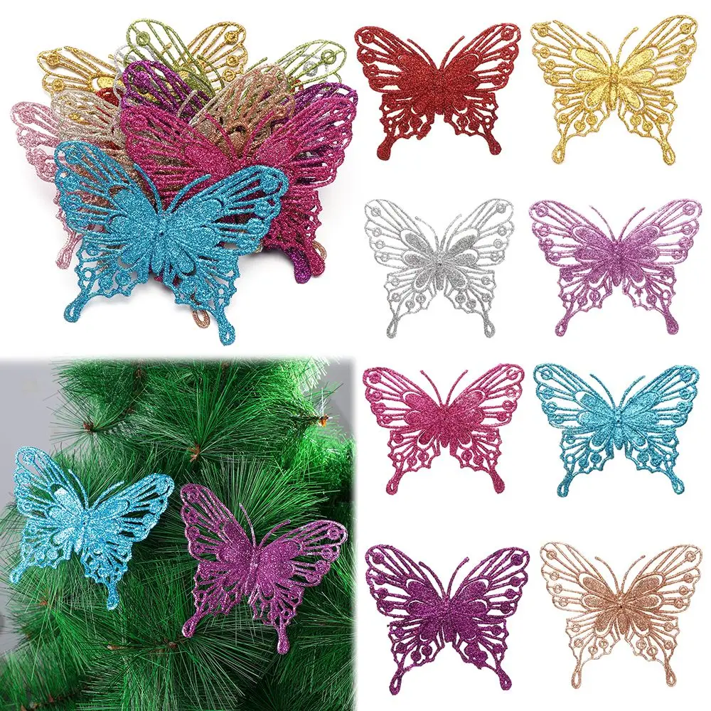 

New New Year Decor Glitter Artifical Fake Butterfly Christmas Tree Decorations Christmas Butterfly Home Xmas Ornaments
