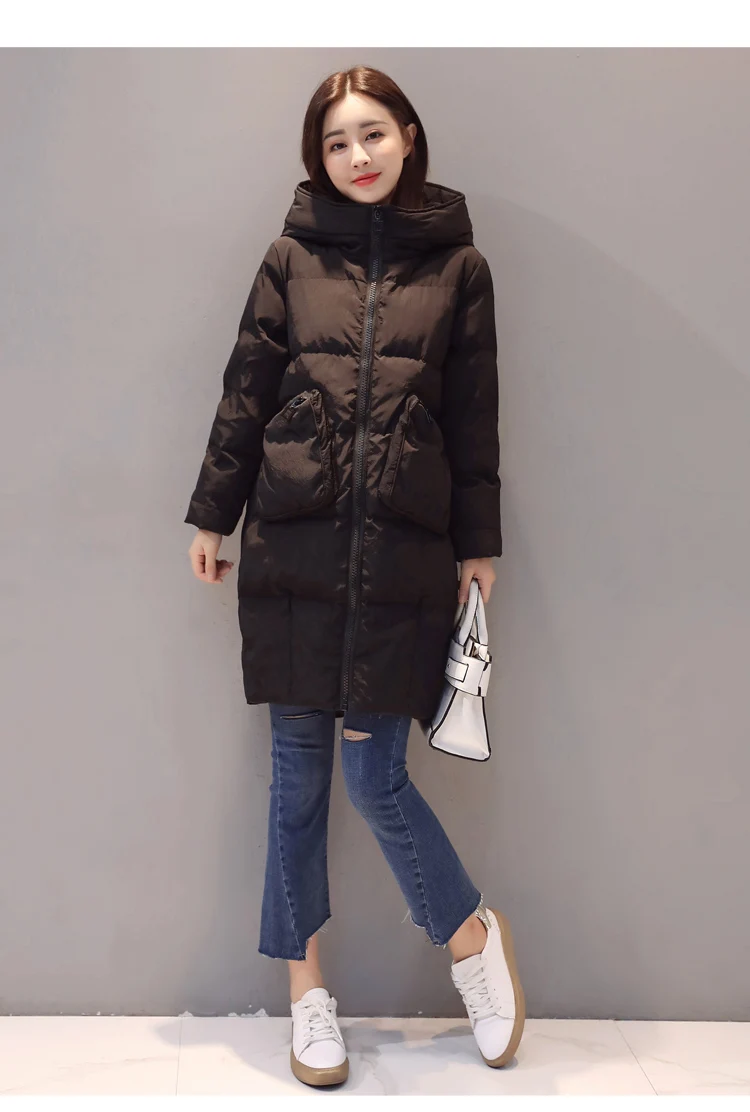 Long Sleeve Thick Mid-length Slim Fit Winter Convention Zipper Hooded Street Solid Color Cotton-padded Clothes/Cotton Coat