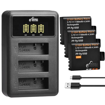 

1180mAh PG1050 Battery and 3 Ports LED Charger for SJCAM SJ4000 WiFi SJ5000 WiFi Plus M10 SJ5000 plus SJ6000 SJ7000