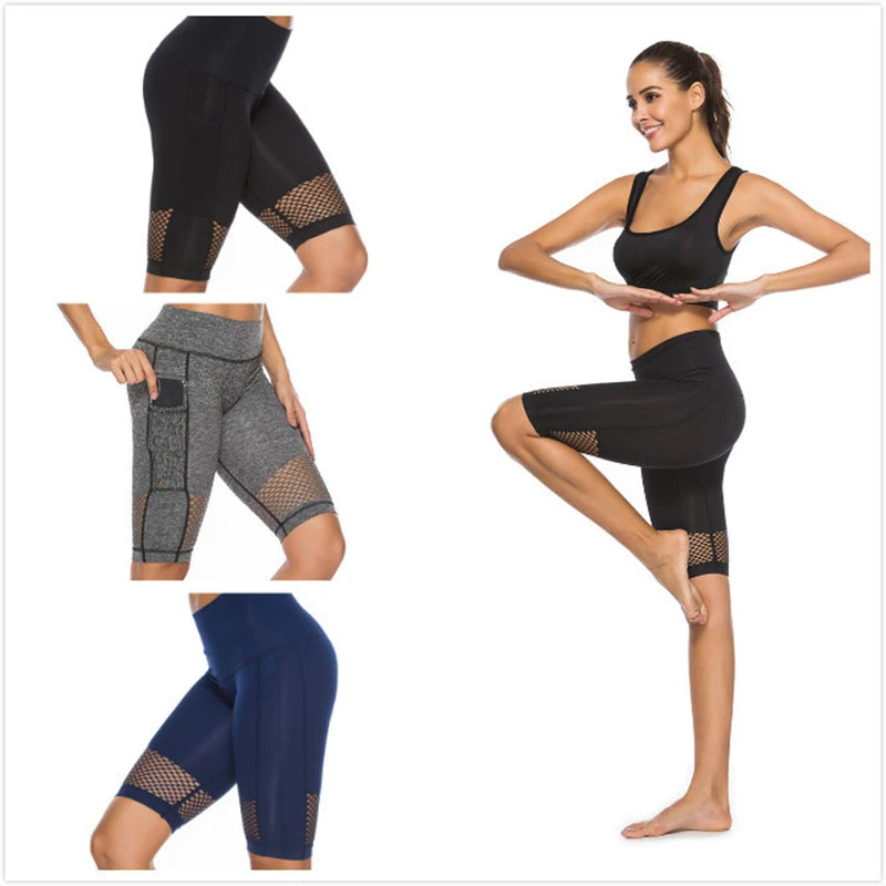 

New Seamless High Waist Mesh Stitching Side Pocket Yoga Sports Leggings Super Elastic Breathable Quick Dry Sweatpants Push Up