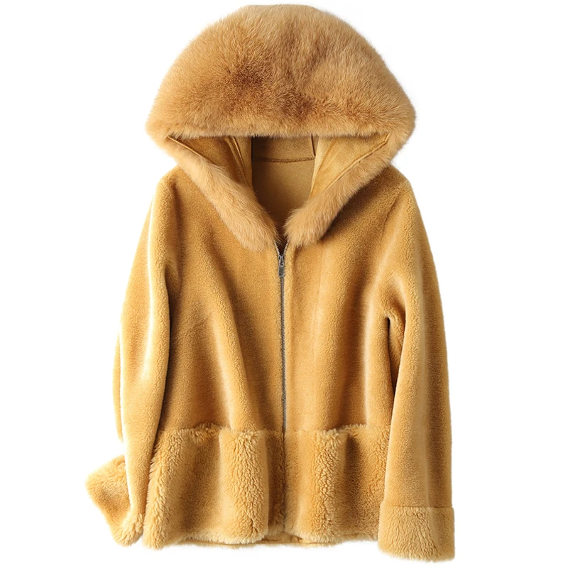 Real Fur Coat Female Vintage Sheep Shearing Jacket Clothes Women Korean Winter Fox Collar 100% Wool Coats Hiver 1915 | Женская одежда