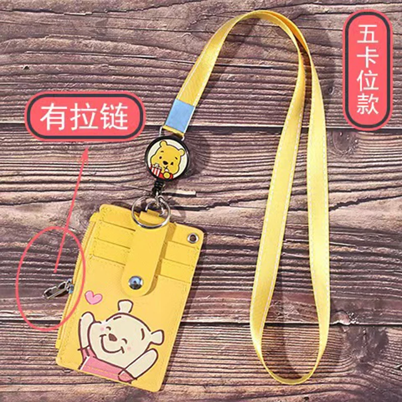 Disney Mickey Minnie hanging neck  card holder card Stitch Cartoon ID card shell leather case bus card hold
