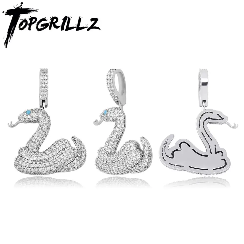 Ожерелье TOPGRILLZ с подвеской в виде змеи стиле хип хоп кулон микрозакрепкой фианита