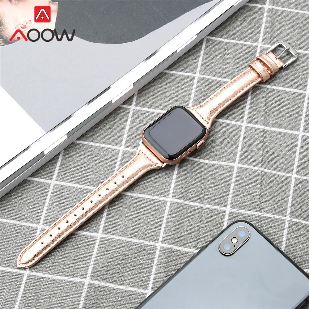 Ремешок для часов из натуральной кожи розового золота для Apple Watch 4, 5, 38 мм, 40, 42, 44 мм, мужской и женский браслет, ремешок для iWatch 1, 2, 3