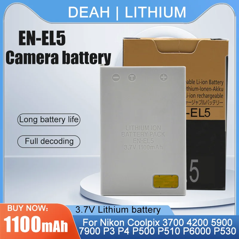 ENEL5 ENEL5 EN EL5 3.7V 1100mAh Liion Camera Battery for Nikon