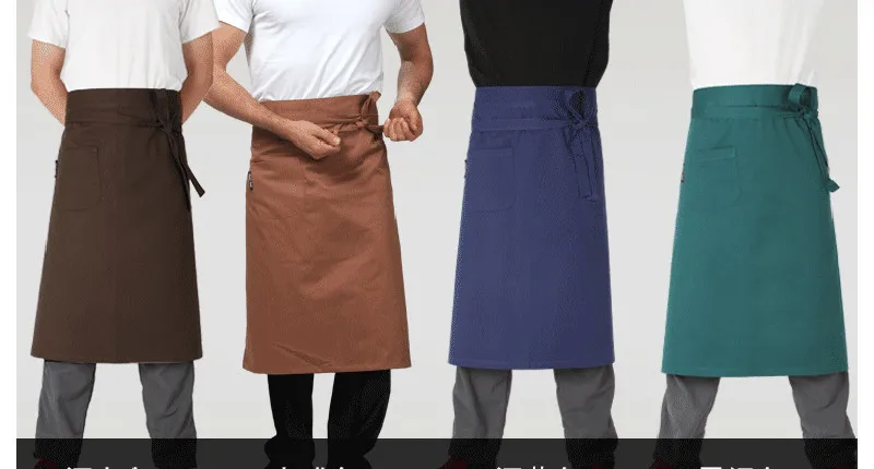 High Quality Fashion Waist Apron Kitchen Restaurant Bbq Work Short Apron Cotton Men Women Korean White Blue Half Apron12