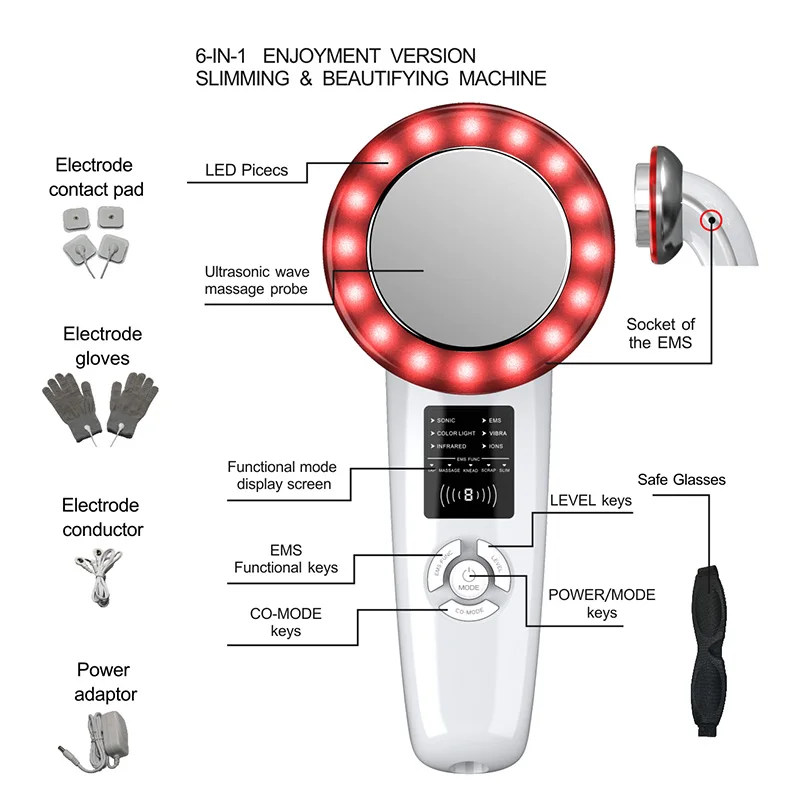 6 in 1 Body Shaping Machine EMS Weight Loss Massager for Stomach Fat Remover Device Face Arm Blue R