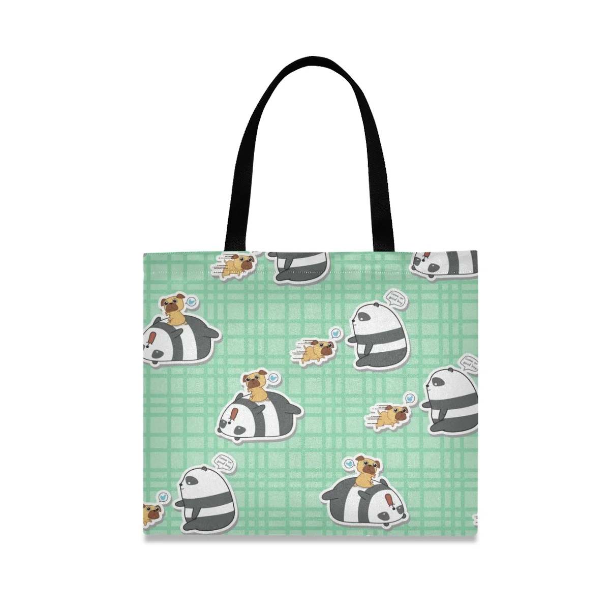 FengJu Shoulder Canvas Tote Bag Multi-purpose Beach Shopping Bags Purse for Women Girls Students Animal Playing With Dog |
