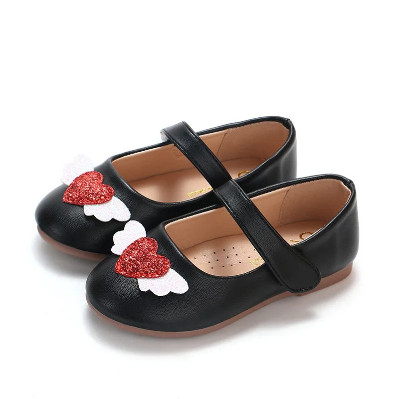 

Spring Autumn Girls Leather Shoes Heart With Wings Small And Medium-sized Children's Princess Shoes Baby Casual Non-slip Shoes