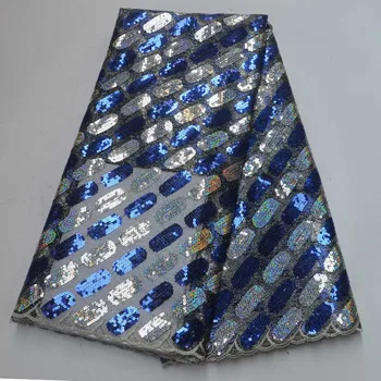 

New 2019African Nigeria Swiss Voile Lace High Quality Sequins Net Fabric Fashion Blue French Tulle Mesh Lace Fabric For Wedding
