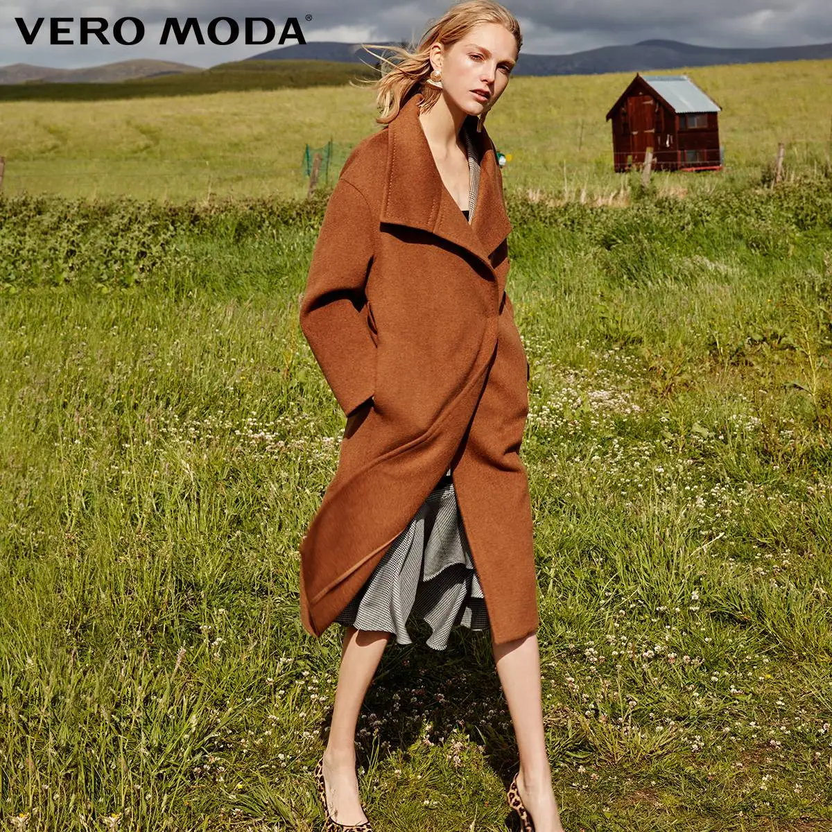 Vero Moda женское двустороннее шерстяное пальто из 83% шерсти с двумя карманами | 318327554