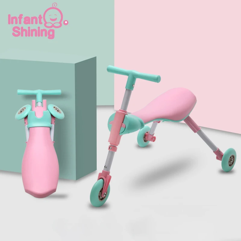 

Infant Shining Kids Scooter Balance Bike Baby Walker Tricycle Trike Ride on Car Toys Portable Foldable for 3-6 Children