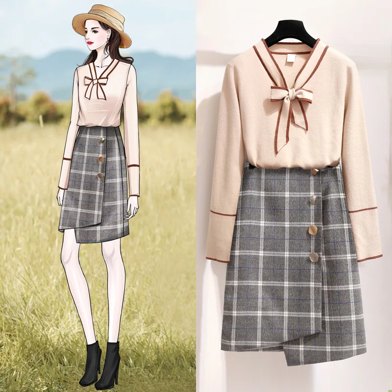

Sweater Dress Outfit Autumn Clothing 2019 New Style Western Style Retro Small Fragrant Hong Kong Style Short-height Collocation